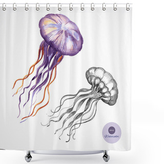 Personality  Hand Drawn Watercolor Jellyfish Shower Curtains
