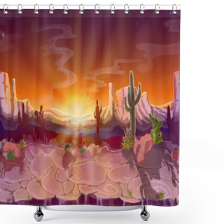 Personality  Vector Cartoon Desert Seamless Game Background Shower Curtains