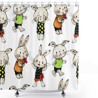 Personality  Seamless Pattern With Funny Cartoon Bunnies Shower Curtains