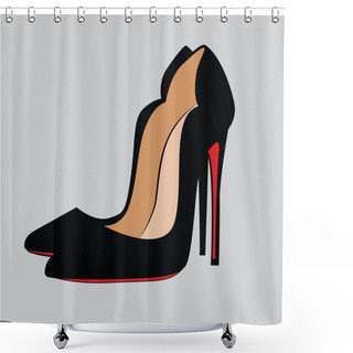 Personality  High Heel Fashion Woman Shoes Vector Set Isolated, Doodle Objects Fashion Illustration Shower Curtains