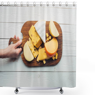 Personality  Hand And Assorted Cheese On Wooden Board Shower Curtains