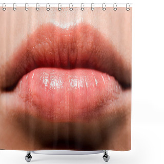 Personality  Cropped View Of Shiny Lips With Lip Gloss  Shower Curtains