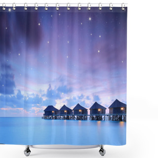 Personality  Starry Skies Over Water Villa Cottages Shower Curtains