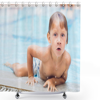 Personality  Activities On The Pool, Children Swimming And Playing In Water, Happiness And Summertime. Shower Curtains