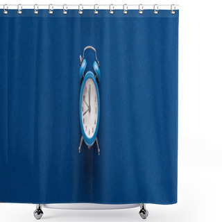 Personality  Top View Of Alarm Clock On Blue Background, Panoramic Shot Shower Curtains