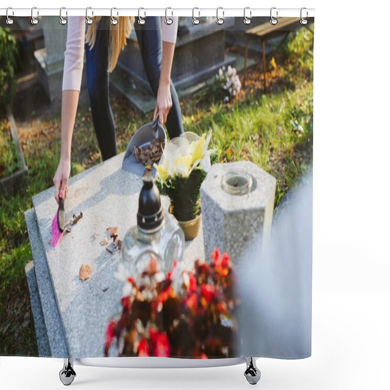 Personality  A Woman Cleans The Grave Shower Curtains