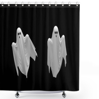 Personality  3d Render Flying Cartoon White Ghost On A Black Background Shower Curtains