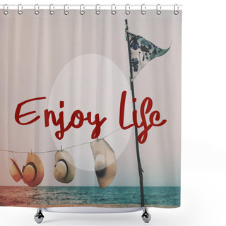 Personality  Summer Hats On Beach  Shower Curtains
