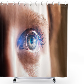 Personality  Close Up View Of Human Eye With Data Illustration, Robotic Concept Shower Curtains