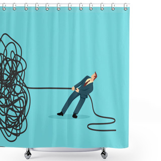 Personality  Businessman Trying To Unravel Tangled Rope Or Cable Shower Curtains