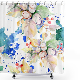 Personality  Bouquet Of Autumn Forest Fruits. Wild Spring Leaf Isolated. Watercolor Illustration Set. Watercolour Drawing Fashion Aquarelle Isolated. Seamless Background Pattern. Fabric Wallpaper Print Texture. Shower Curtains