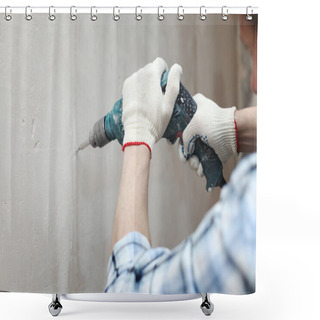 Personality  Human Hand Holding Drill Machine Shower Curtains