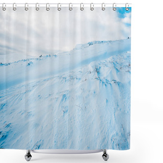 Personality  Scenic View Of Snowy Mountain In White Fluffy Clouds Shower Curtains
