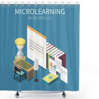 Personality  Microlearning Isometric Concept With Micro Articles Trend Symbols Vector Illustration Shower Curtains
