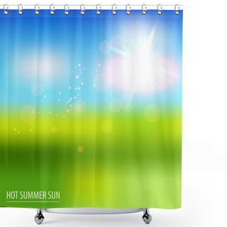 Personality  Green Field And Blue Sky With Summer Sun. Vector Illustration. Shower Curtains