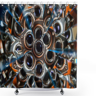 Personality  Kaleidoscope View Of Vintage Camera Lenses, A Stunning Optical Illusion With Nostalgic Charm From Indiana, USA Shower Curtains
