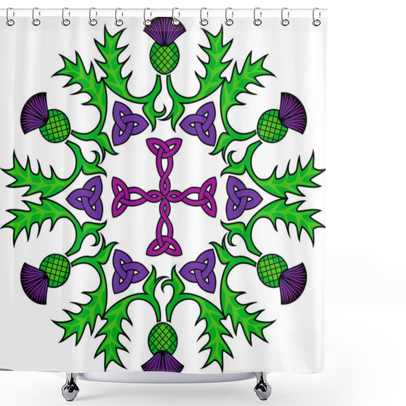 Personality  Floral rosette with thistles and Celtic knots shower curtains