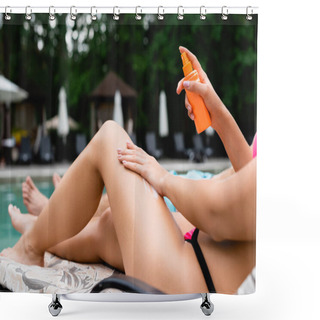 Personality  Cropped View Of Woman Applying Sunscreen On Leg  Shower Curtains