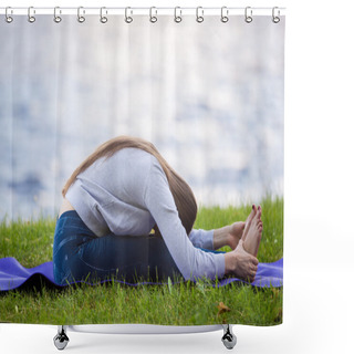 Personality  Seated Forward Bend Yoga Pose Shower Curtains