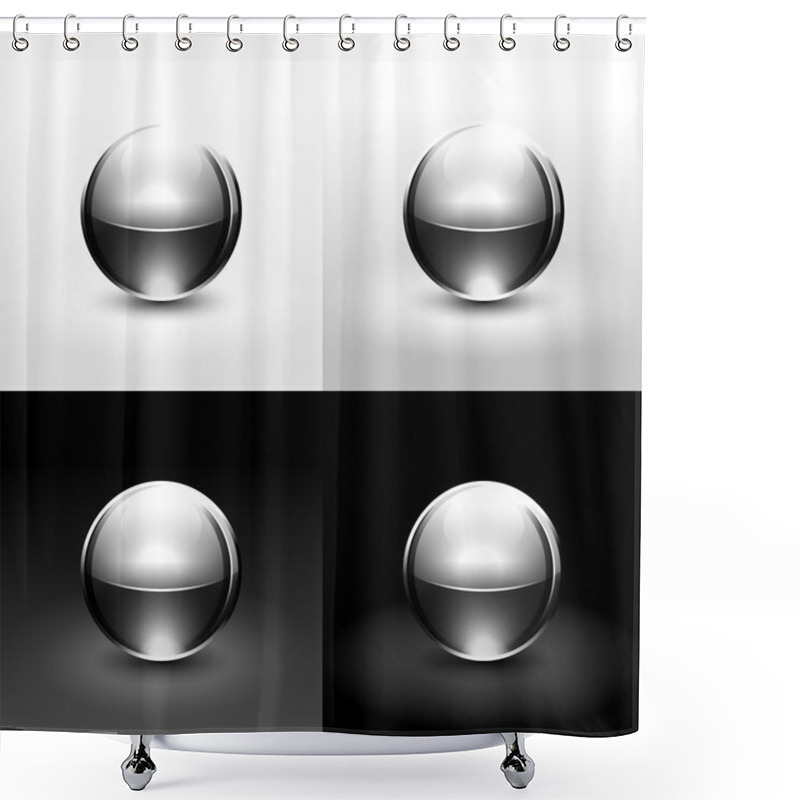 Personality  Chrome Metal Ball With Drop Black Shadow And Glowing On White, Gray And Black Background Shower Curtains