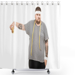 Personality  Man With Measuring Tape Holding Burger Shower Curtains