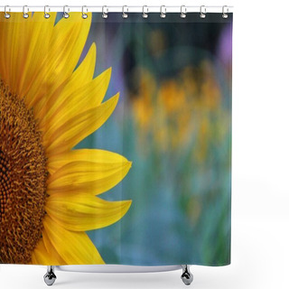 Personality  Closeup Shot Of A Beautiful Yellow Sunflower On A Blurred Background Shower Curtains