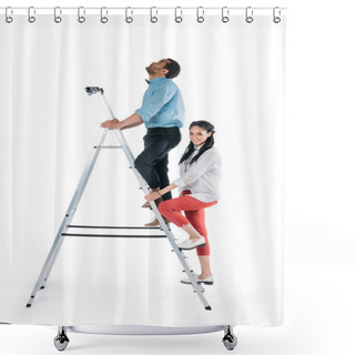 Personality  African American Couple Climbing On Stepladder Shower Curtains
