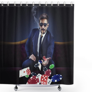 Personality  Rich Gambler Throws Cards Shower Curtains