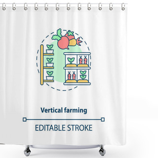 Personality  Vertical Farming Concept Icon. Practice Of Growing Crops In Vertically Stacked Layers. Urban Farming Idea Thin Line Illustration. Vector Isolated Outline RGB Color Drawing. Editable Stroke Shower Curtains