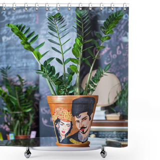 Personality  Zanzibar Gem, Zamioculcas Araceae In The Painted Pot, Azerbaijani Couple Paint Shower Curtains