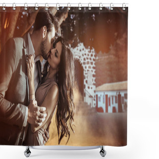 Personality  Portrait Of An Elegant, Kissing Couple Shower Curtains