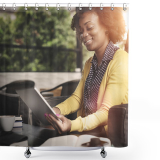 Personality  Woman Using Digital Tablet Shower Curtains
