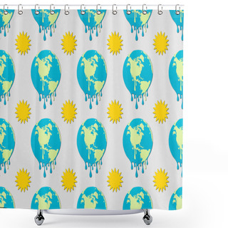Personality  Pattern With Melting Earth And Sun Signs On Grey Background, Global Warming Concept Shower Curtains