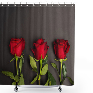Personality  Top View Of Blooming Red Roses On Black  Shower Curtains