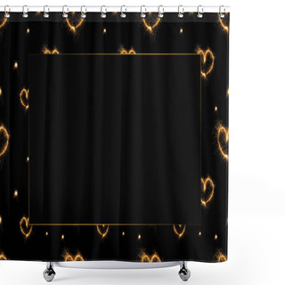 Personality  Full Frame Of Hearts Light Signs Arranged On Black Background With Empty Space In Middle Shower Curtains