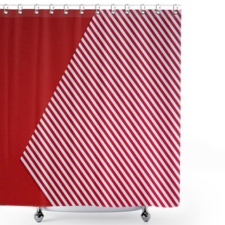Personality  Top View Of Red And White Template With Polka Dot Pattern And Stripes For Background Shower Curtains
