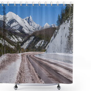 Personality  Scenic Winter Drive In Montana:  A Snowy Mountain Road Curves Through A Portion Of Glacier National Park That Remains Open All Year. Shower Curtains