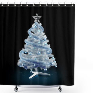 Personality  Decorated Christmas Tree On Black Background Shower Curtains