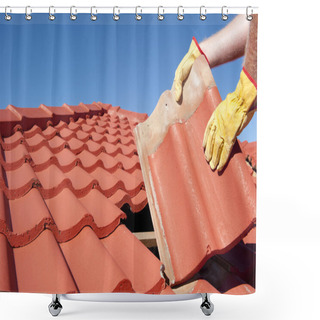 Personality  Construction Worker Tile Roofing Repair Shower Curtains