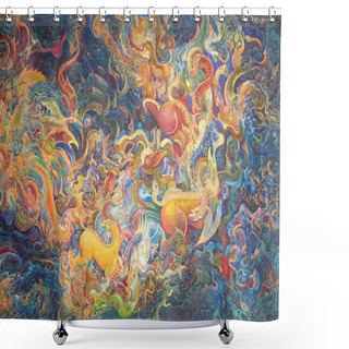 Personality  Traditional Thai Mural Painting Of The Mythical Creatures On Temple Wall Shower Curtains