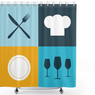 Personality  Restaurant Vector Sign Sets Shower Curtains