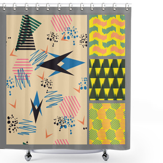 Personality  Retro 80s Memphis Style Of Fashion Illustration Shower Curtains