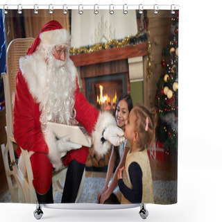 Personality  Santa Claus Reading Book With Children Shower Curtains