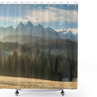 Personality  Panorama Of The Tatra Mountains In The Morning Shower Curtains