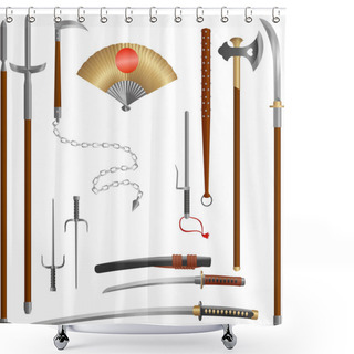 Personality  Japanese Medieval Samurai Weapon Blades And Spears Shower Curtains