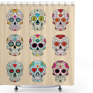 Personality  Vector Illustration Set Of Skulls In Mexican Tradition Shower Curtains