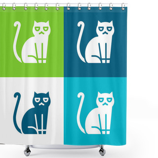 Personality  Black Cat Flat Four Color Minimal Icon Set Shower Curtains