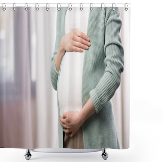 Personality  Pregnant Woman Holding Stomach Shower Curtains