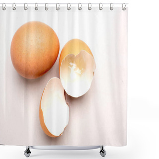 Personality  Chicken Eggs And Eggshells Isolated From The White Background.soft Focus. Shower Curtains