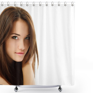 Personality  Teen Girl Beautiful Cheerful Enjoying Isolated On White Shower Curtains